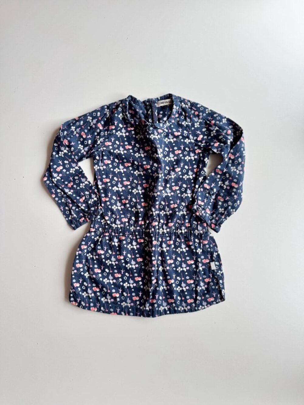 Girl's IMPS & ELFS Navy Blue Floral Cotton Poplin Drop Waist Dress, Size 96/2-3Y